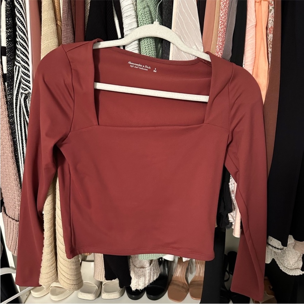 Abercrombie & Fitch Brown Fitted Long Sleeve Blouse